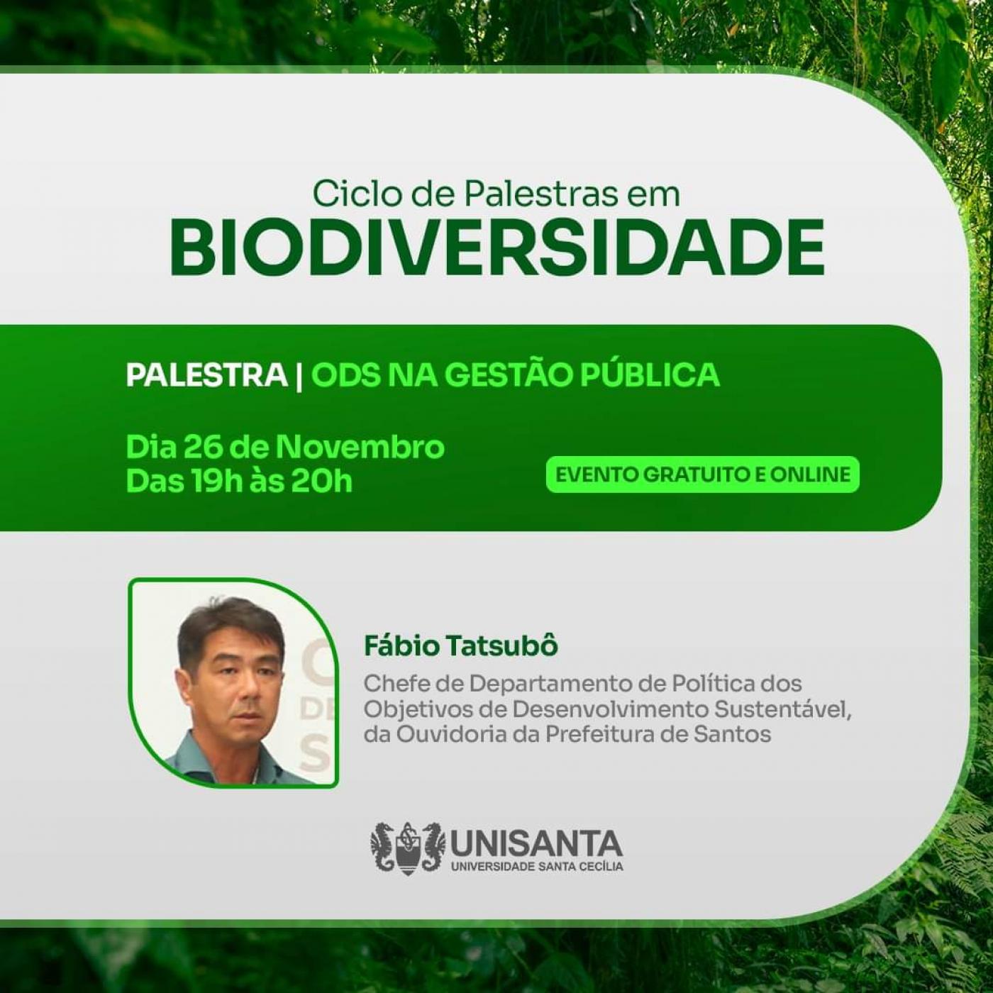 ODS Santos 2030 será tema em ciclo de palestras acadêmicas sobre biodiversidade